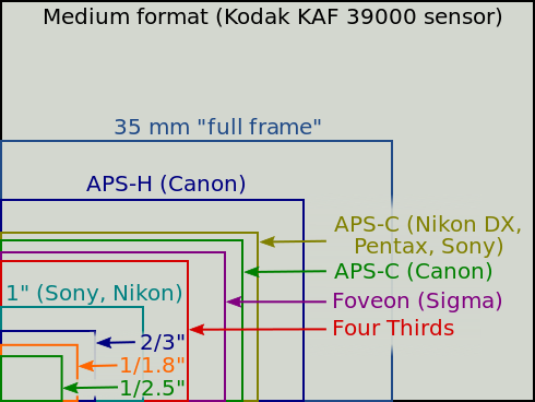 Camera image sensor sizes comparison chart