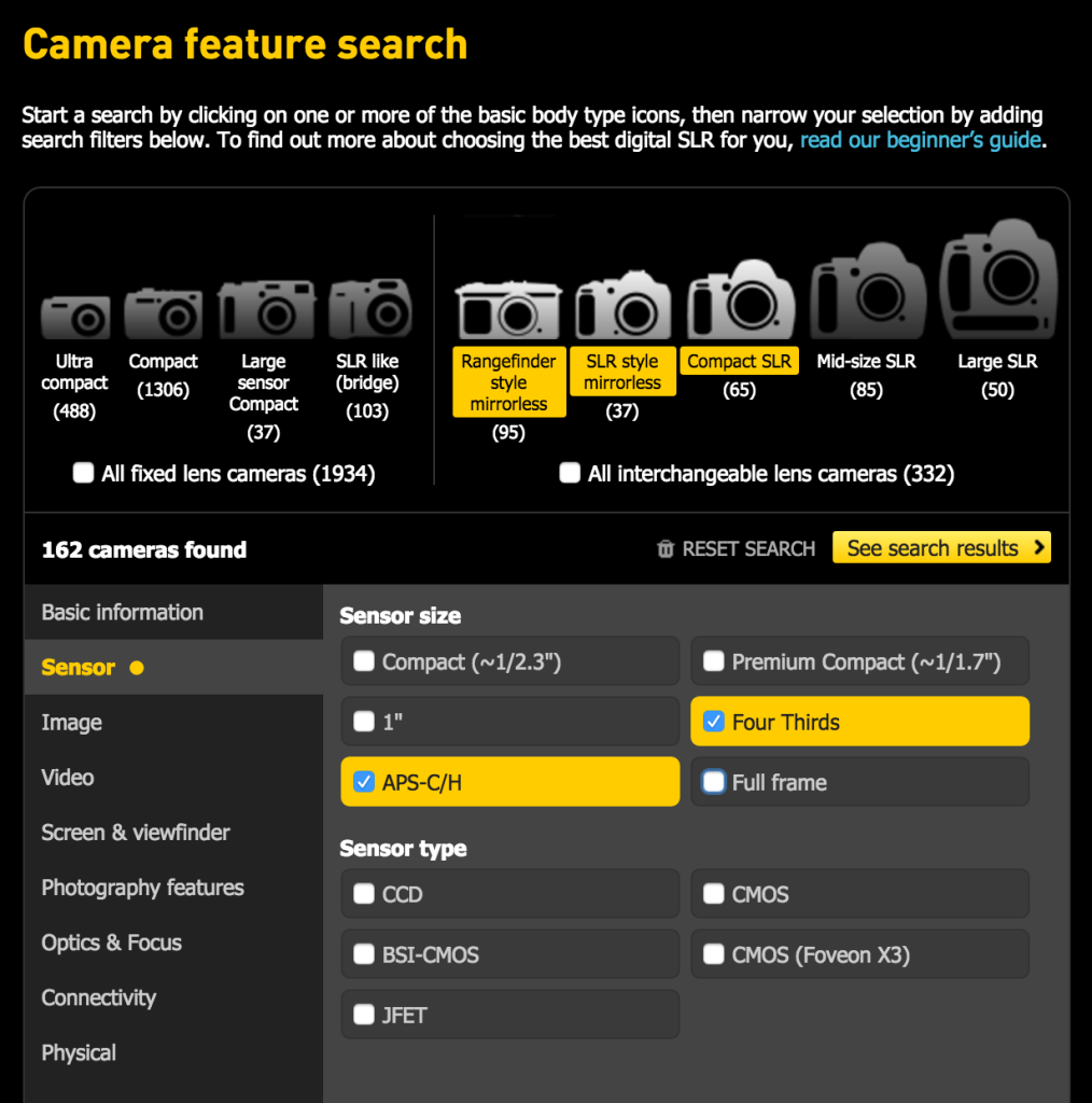 dpreview camera feature search