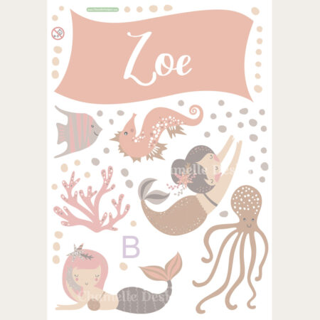 Mermaid removable fabric wall decals neutrals caramel taupe B