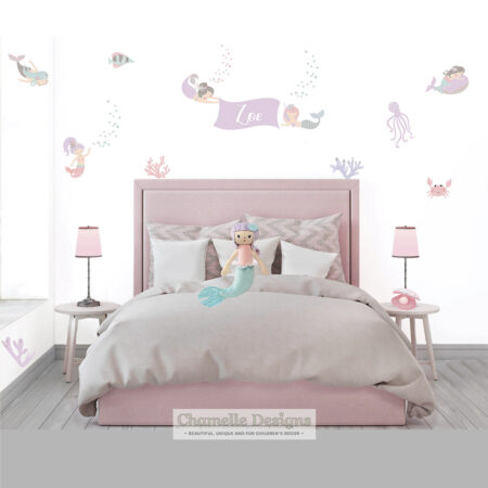 Mermaid removable Decals for girls bedroom mermaid theme - pink purple blue aqua - Chamelle Designs