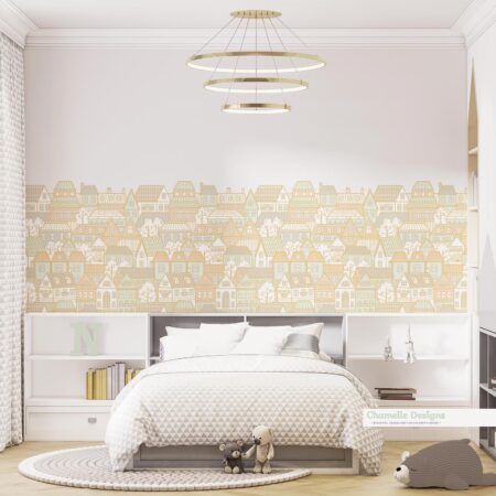 Removable Fabric Wallpaper - La Petite Ville - little houses - Chamelle Designs