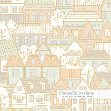 Removable Fabric Wallpaper - La Petite Ville - little houses - Chamelle Designs