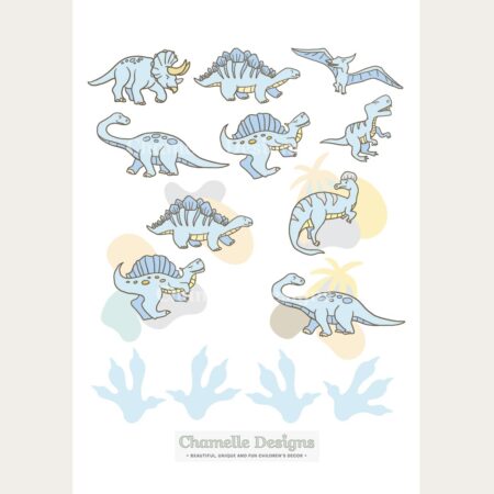 Dinosaur Stegosaurus Tyrannosaurus Rex Triceratops removable wall decals - blue