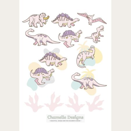 Dinosaur Stegosaurus Tyrannosaurus Rex Triceratops removable wall decals - pink