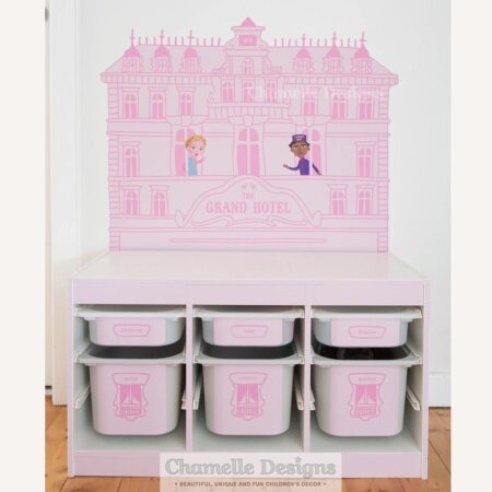 Grand Budapest Hotel pink hotel -Trofast tub toy labels - Chamelle Designs