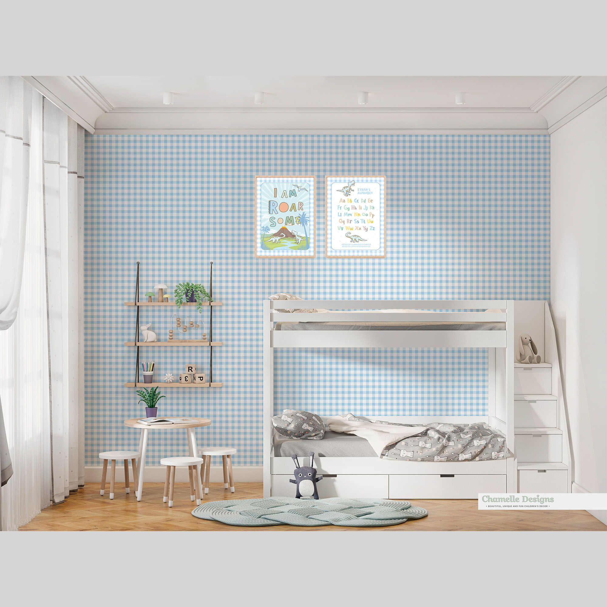 Peel and Stick Removable Fabric Wallpaper - Gingham (Blue) - Removable ...