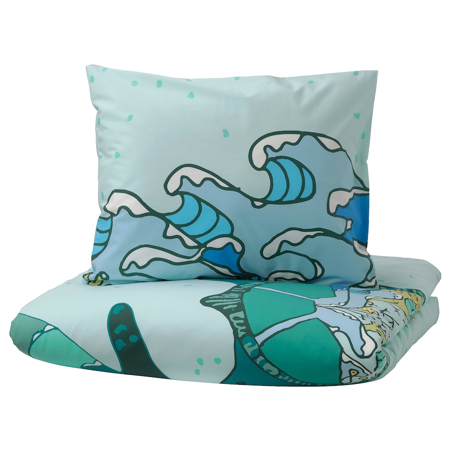 Ikea childrens bed linen duvet covers quality thread count blavingad turquoise turtle waves