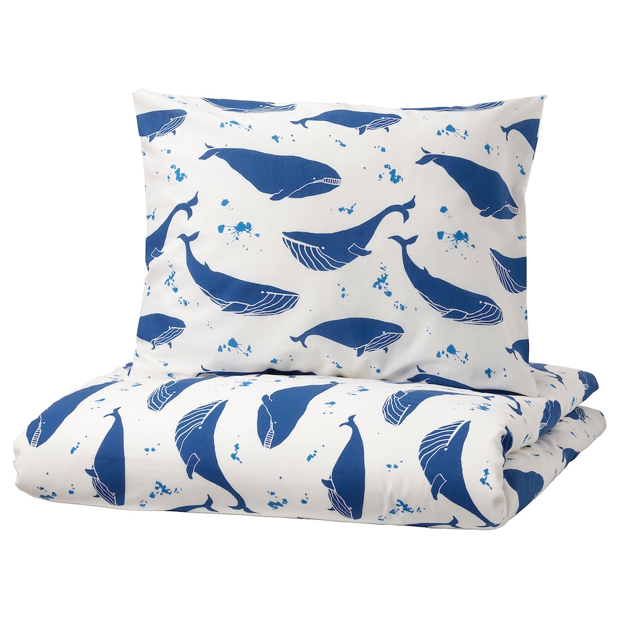 Ikea childrens bed linen duvet covers quality thread count blavingad white with blue whales