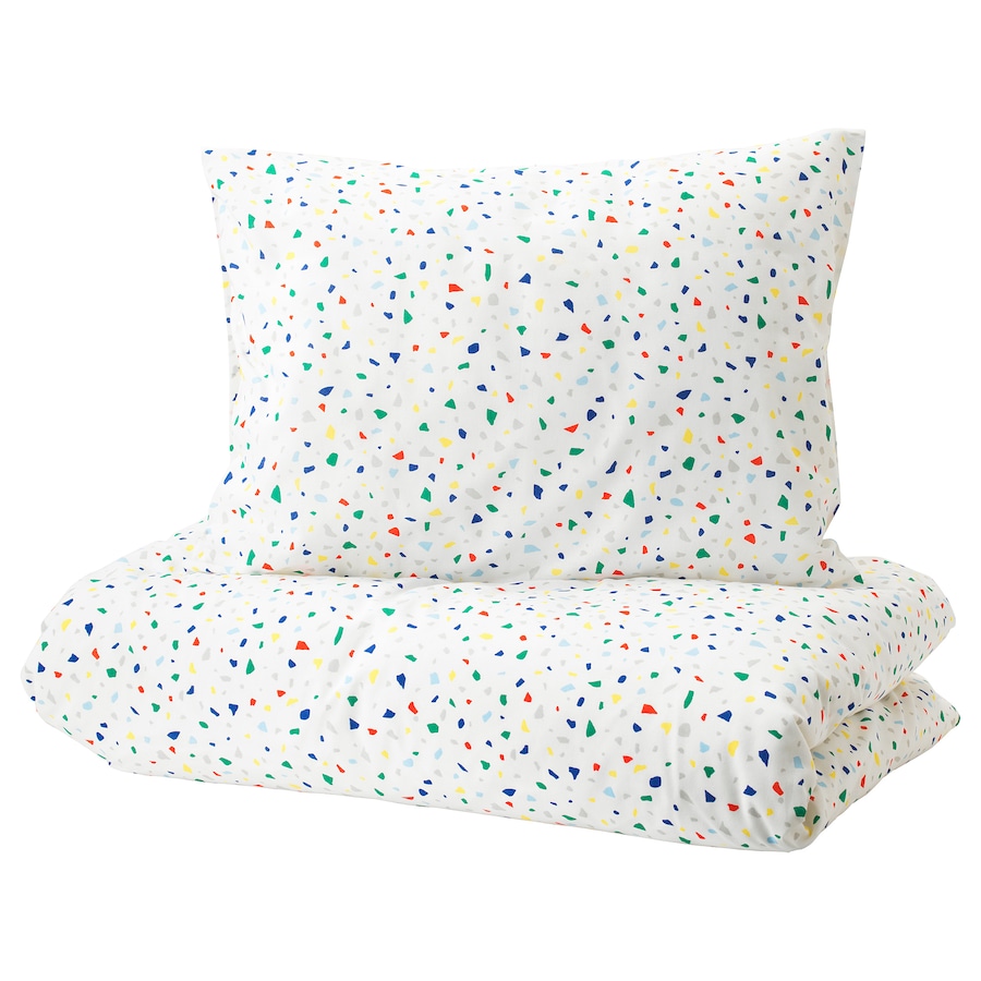 Ikea childrens bed linen duvet covers quality thread count moejlighet white with multi coloured dots spots