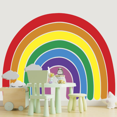 Large Bright Rainbow Wall Decals - childrens room decor - with rainbow colour names - Chamelle Designs