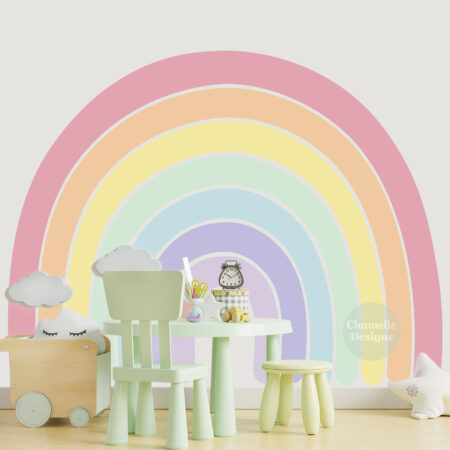 Large Pastel Rainbow Wall Decals - childrens room decor - with rainbow colour names - Chamelle Designs