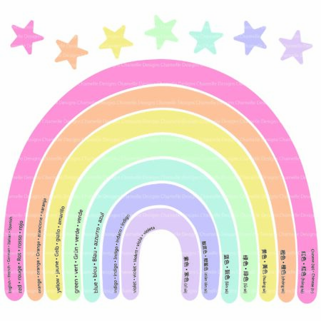 Large Pastel Rainbow Wall Decals - removable, easy to apply, easy to remove - with foreign languages